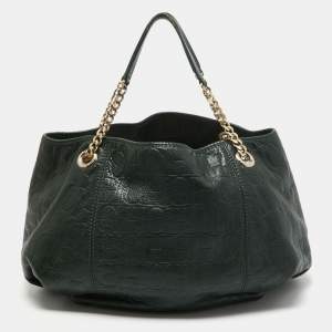 Pre Owned CH Carolina Herrera Green Monogram Leather Chain Bag