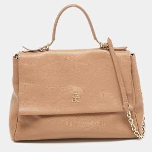 CH Carolina Herrera Light Brown Leather Minueto Flap Bag