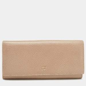 Pre Owned CH Carolina Herrera Beige Leather Flap Continental Wallet 