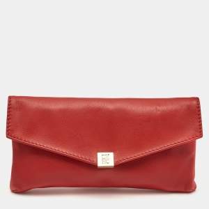 Pre Owned CH Carolina Herrera Red Leather Envelope Clutch
