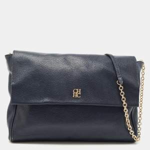 Pre Owned CH Carolina Herrera Blue Leather Flap Shoulder Bag