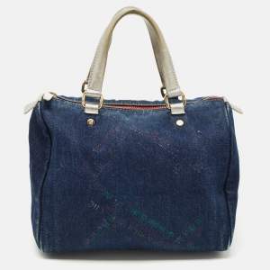 CH Carolina Herrera Blue Monogram Denim Andy Boston Bag