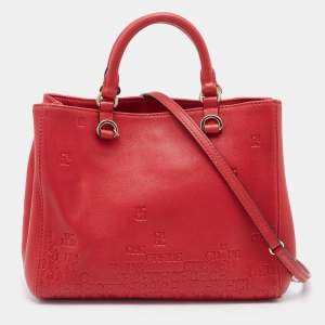 Pre Owned CH Carolina Herrera Red Monogram Embossed Leather Tote