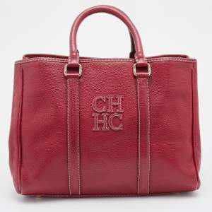 Pre Owned CH Carolina Herrera Red Grained Leather Matteo Tote
