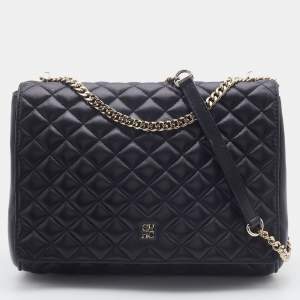 Pre Owned CH Carolina Herrera Black Quilted Leather Flap Chain Bag