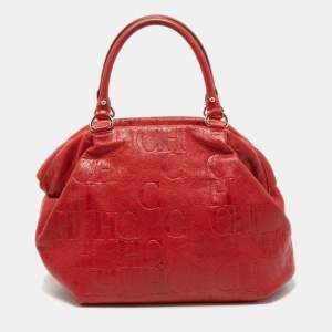 CH Carolina Herrera Red Monogram Leather Dome Satchel