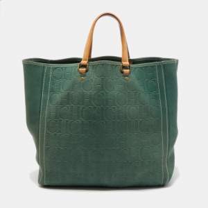 Pre Owned CH Carolina Herrera Green Monogram Leather Andy Tote