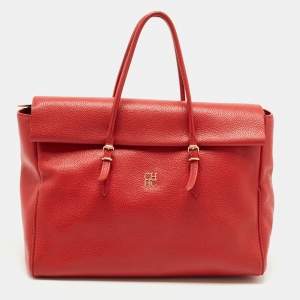 Pre Owned CH Carolina Herrera Red Leather Tempo Collection Adagio Tote