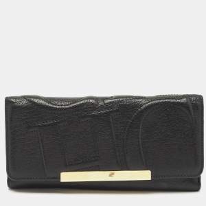 Pre Owned CH Carolina Herrera Black Embossed Leather Flap Continental Wallet