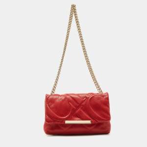 Pre Owned CH Carolina Herrera Red Quilted Leather Flap Chain Shoulder Bag