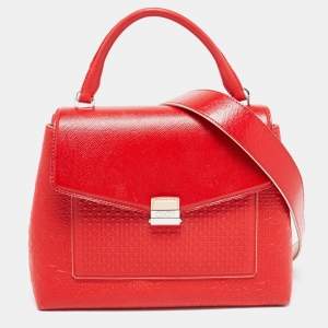 Pre Owned CH Carolina Herrera Red Embossed Leather and Patent Leather Top Handle Bag