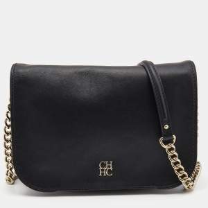 Pre Owned CH Carolina Herrera Black Leather New Baltazar Flap Shoulder Bag