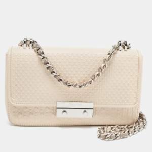 Pre Owned CH Carolina Herrera Light Beige Monogram Embossed Leather Shoulder Bag