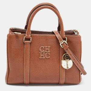 CH Carolina Herrera Brown Pebbled Leather Matteo Tote
