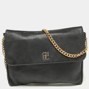 Pre Owned CH Carolina Herrera Black Leather Flap Shoulder Bag