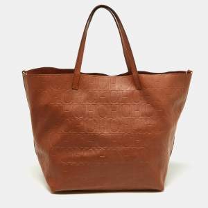 Pre Owned CH Carolina Herrera Brown Monogram Leather Matryoshka Tote