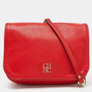 Pre Owned CH Carolina Herrera Red Leather New Baltazar Flap Shoulder Bag
