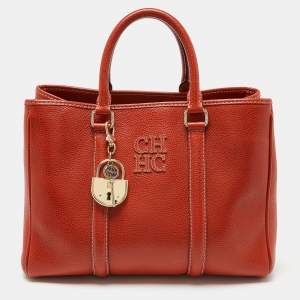 Pre Owned CH Carolina Herrera Orange Leather Matteo Tote