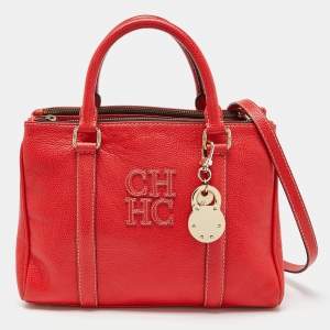 Pre Owned CH Carolina Herrera Red Pebbled Leather Matteo Tote