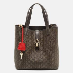 CH Carolina Herrera Choco Brown Signature Coated Canvas and Leather Matryoshka Padlock Tote