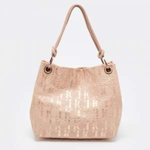 CH Carolina Herrera Rose Gold Monogram Embossed Leather Shoulder Bag