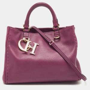 Pre Owned CH Carolina Herrera Purple Leather Tote