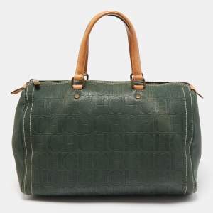 CH Carolina Herrera Green Monogram Embossed Leather Large Andy Boston Bag