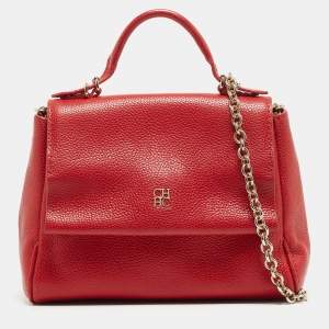Pre Owned CH Carolina Herrera Red Leather Small Minuetto Top Handle Bag