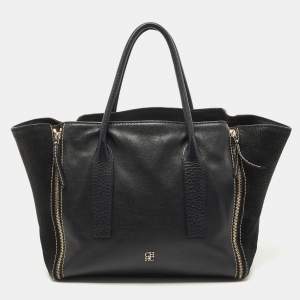 Pre Owned CH Carolina Herrera Black Leather Side Zip Shopper Tote
