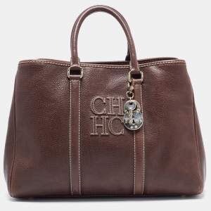 Pre Owned CH Carolina Herrera Brown Grained Leather Matteo Tote