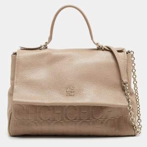 CH Carolina Herrera Beige Leather Minuetto Flap Top Handle Bag