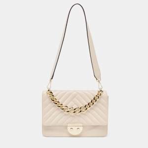 Pre Owned CH Carolina Herrera Light Pink Quilted Leather Flap Bag