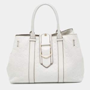 Pre Owned CH Carolina Herrera  White Monogram Embossed Leather Tote