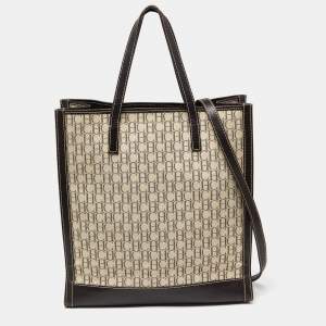 Pre Owned CH Carolina Herrera Beige/Brown Monogram Canvas and Leather Tote