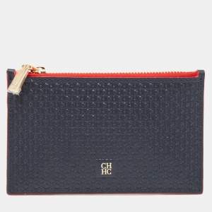 CH Carolina Herrera Blue Monogram Leather Coin Purse