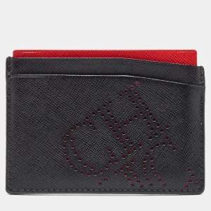 Pre Owned CH Carolina Herrera Black/Red Monogram Perforated Leather Card Holder