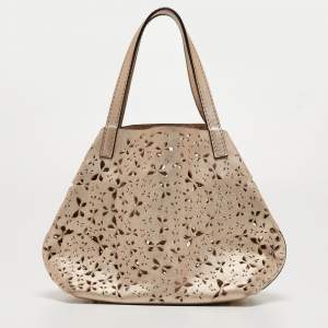 Pre Owned Carolina Herrera Gold Butterfly Cut Leather Tote