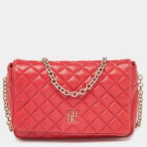 Pre Owned CH Carolina Herrera Red Quilted Leather Chain Flap Shoulder Bag