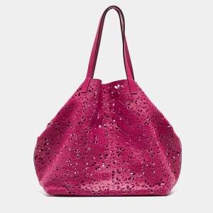 Pre Owned Carolina Herrera Fuchsia Butterfly Cut Leather Tote
