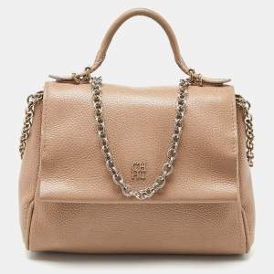 Pre Owned CH Carolina Herrera Beige Leather Minuetto Flap Top Handle Bag