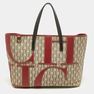 Pre Owned CH Carolina Herrera Tricolor Monogram Canvas and Leather Shopper Tote