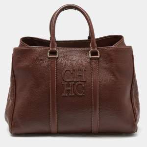 CH Carolina Herrera Brown Grained Leather Matteo Tote