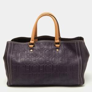 Pre Owned CH Carolina Herrera Purple/Beige Monogram Leather Andy Shopper Tote