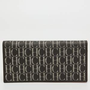 Pre Owned CH Carolina Herrera Brown/White Monogram Coated Canvas Bifold Long Wallet