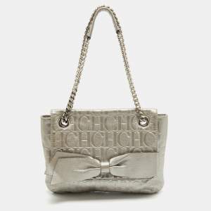 Pre Owned CH Carolina Herrera Grey Monogram Leather Audrey Shoulder Bag
