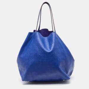 Pre Owned CH Carolina Herrera Blue Monogram Embossed Leather Large Matryoshka Tote