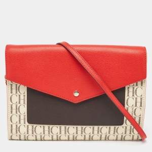 Pre Owned CH Carolina Herrera Multicolor Signature Coated Canvas and Leather Envelope Shoulder Bag