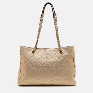 Pre Owned CH Carolina Herrera Metallic Gold Quilted Leather Chain Bag
