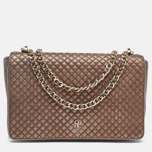 CH Carolina Herrera Bronze Quilted Leather Flap Chain Shoulder Bag