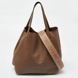 CH Carolina Herrera Brown Monogram Embossed Leather Matryoshka Tote